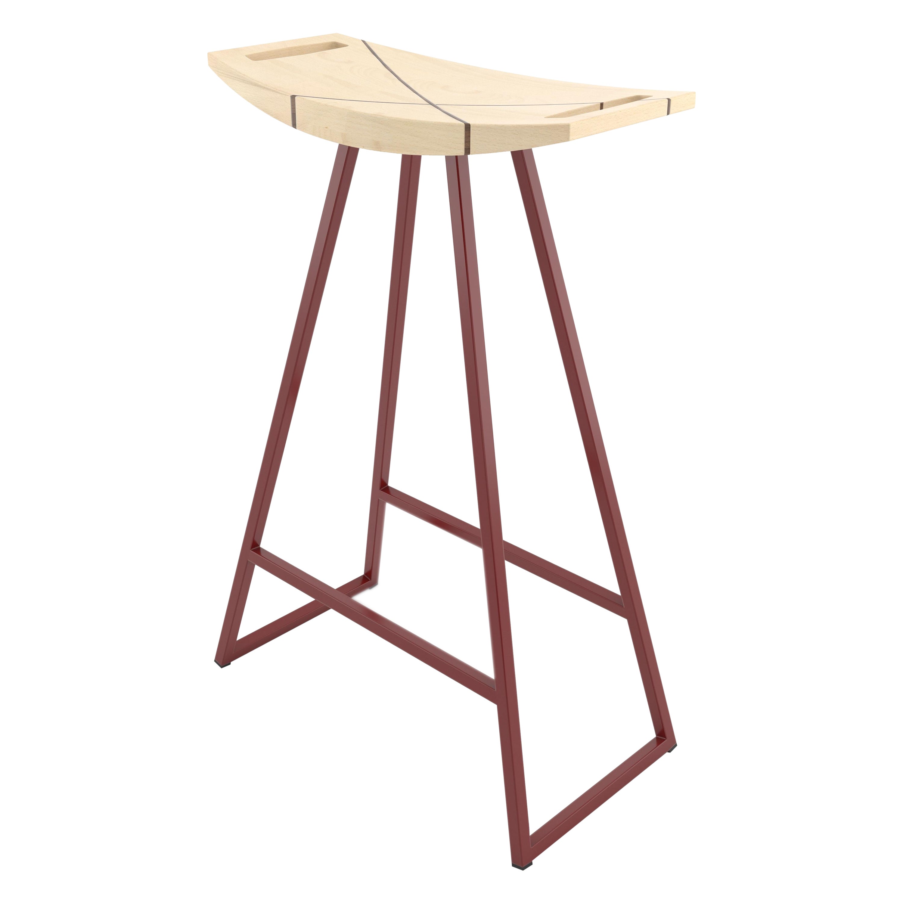 Roberts Counter Stool with Wood Inlay Maple Blood Red