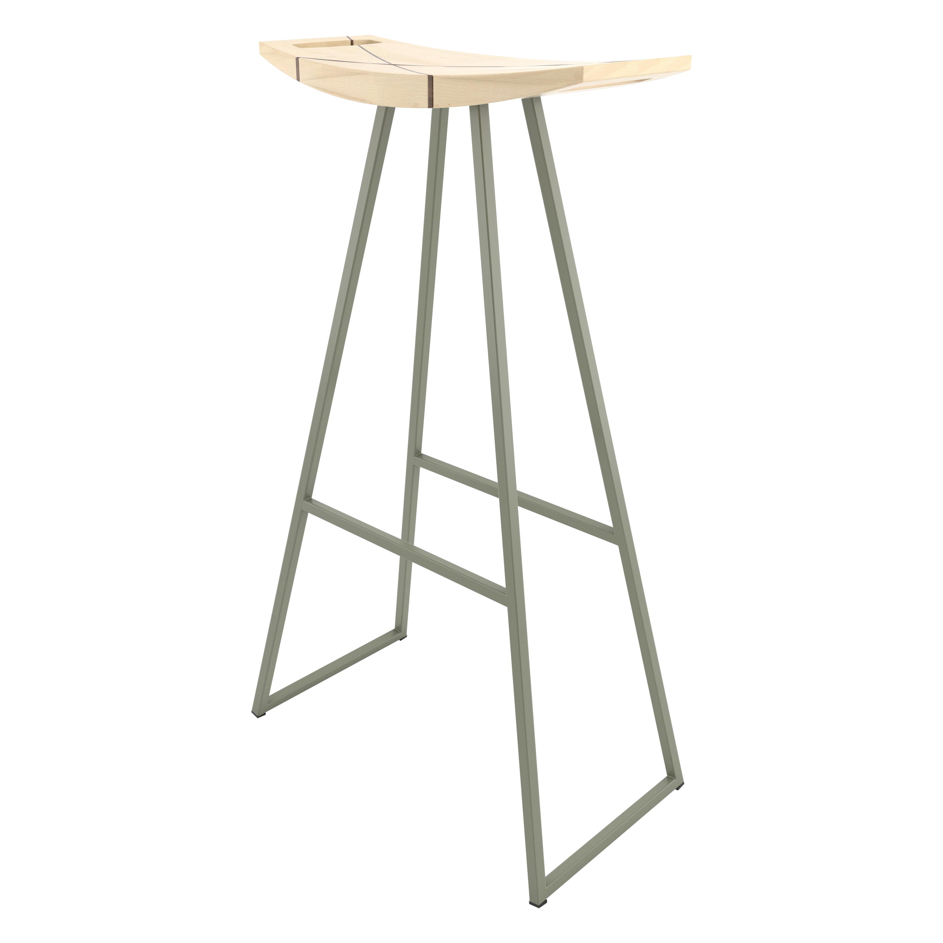 Roberts Bar Stool with Wood Inlay Maple Prairie Green For Sale
