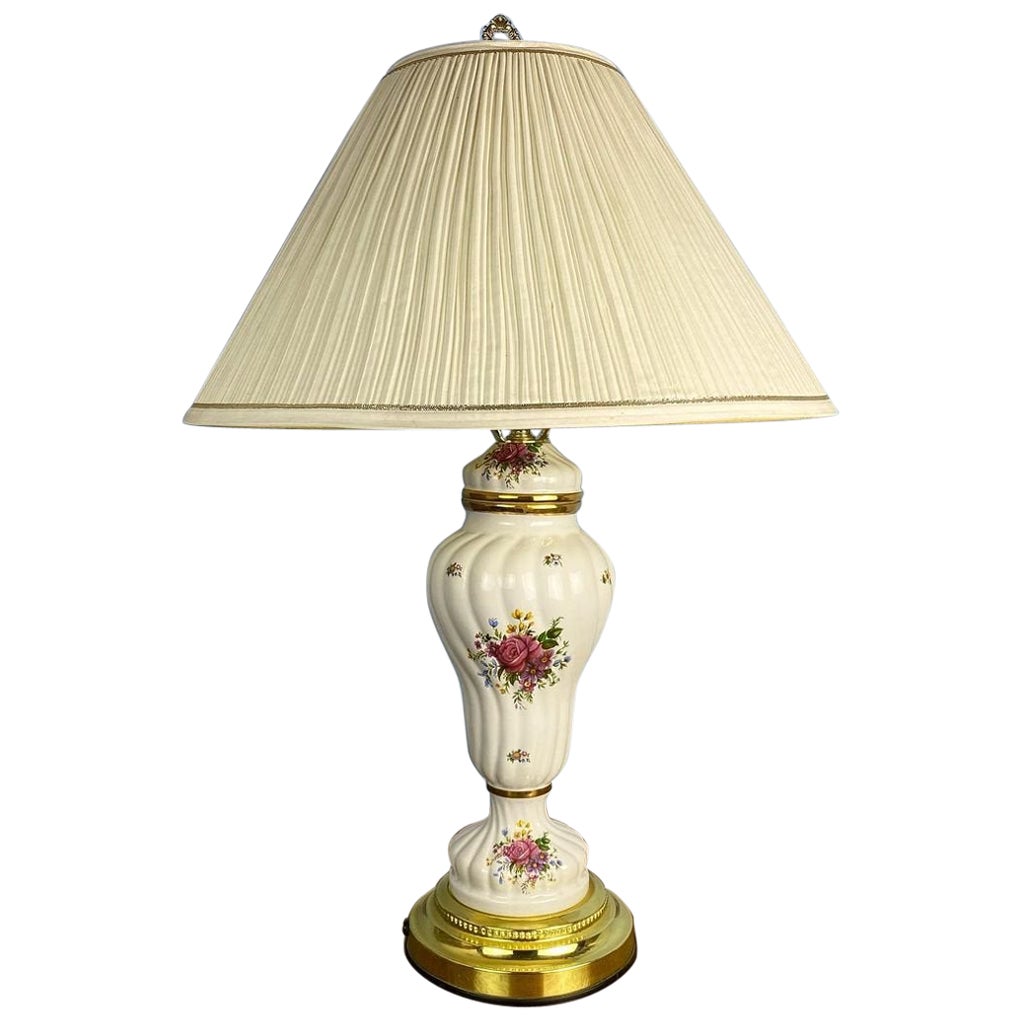 Large Ceramic Bedside Porcelain Flower Pattern Table Lamp For Sale