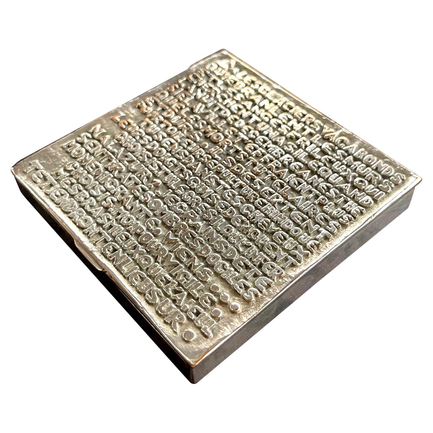 Silvered Bronze Box with Relief Cast Poem by Line Vautrin