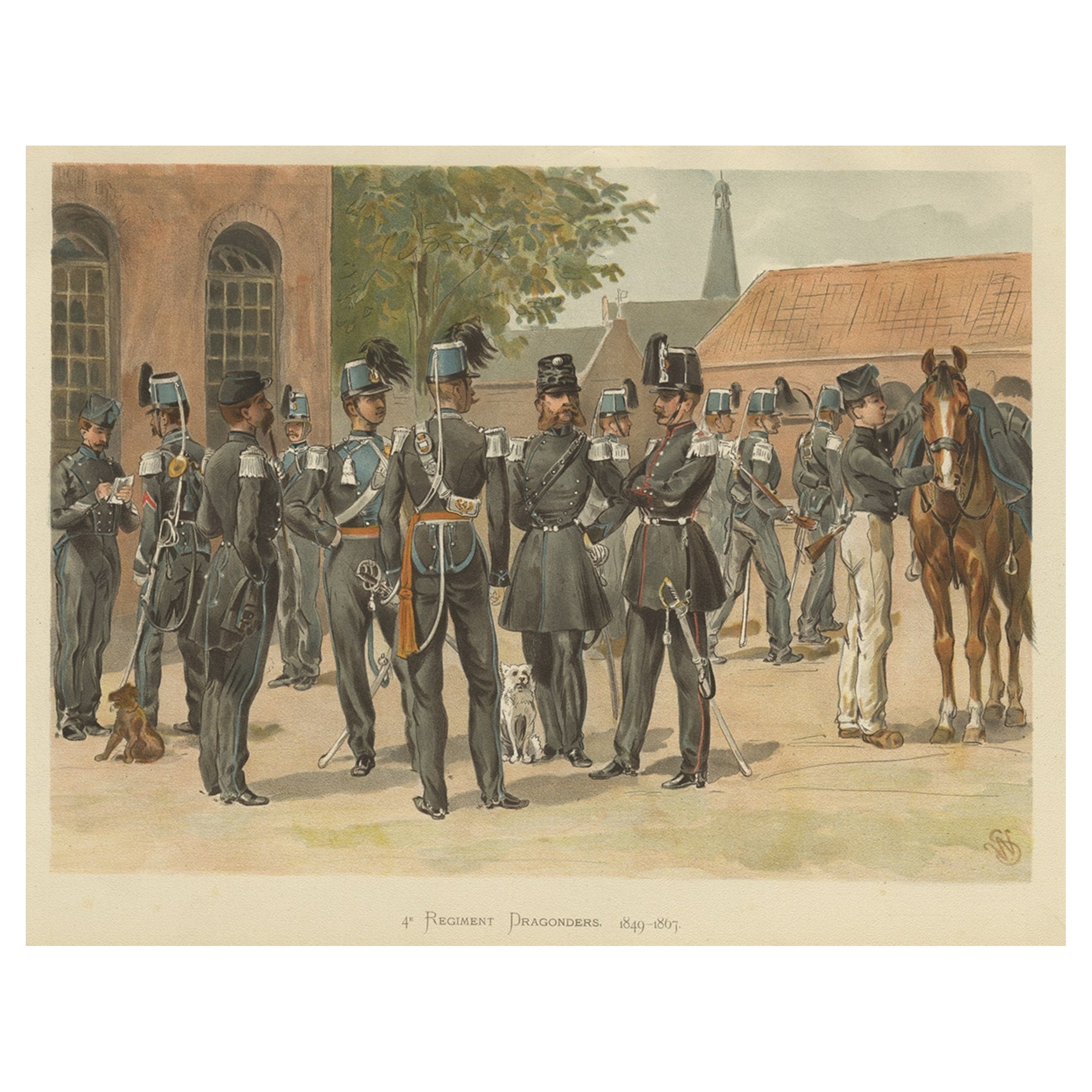 Antique Print of a Regiment of Dutch Dragonders, 1849-1867, 1900