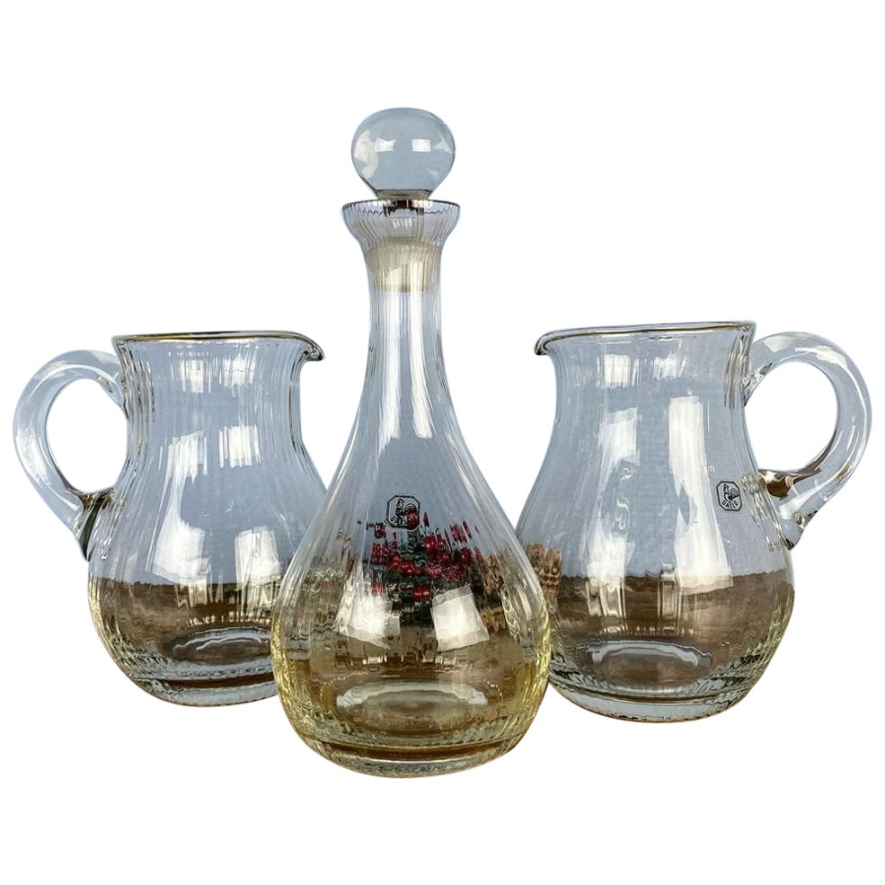 Set of 3 French Green Glass and Pewter Spirit Decanters at 1stDibs