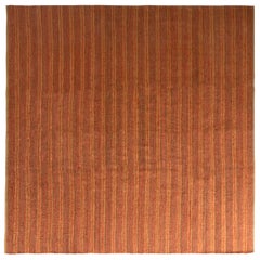 Zeitgenössischer Flachgewebe-Teppich, gestreift in Orange und Braun, quadratisch, Teppich