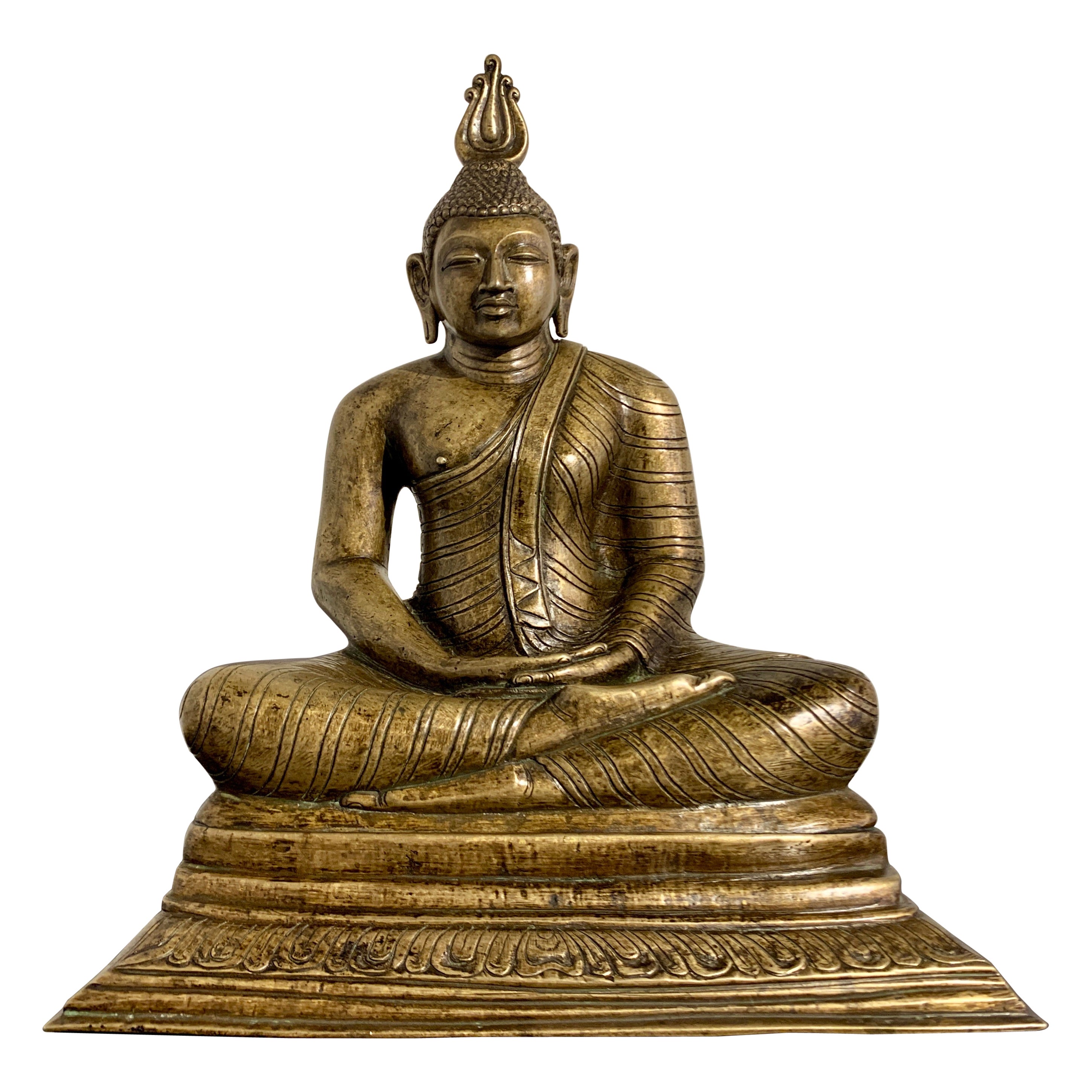 Sri Lankanischer sitzender Buddha aus Bronzeguss im kandischen Stil, Anfang bis Mitte des 19. Jahrhunderts