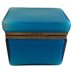 Wonderful Mid-Century Modern Murano Blue Art Glass Ormolu Brass Casket Box