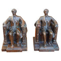 Pair of French Bronze Lincoln Bookends with Step Back Plinths, Signed circa 1890