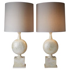 1960s French Pair of Mother of Pearl Table Lamps