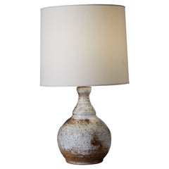 Contemporary Italian White & Brown Pottery Lamp with Linen Lampshade