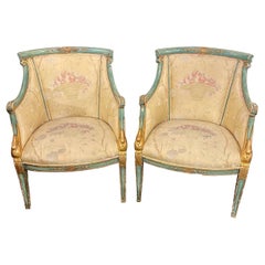 Pair of 19th Century Italian Carved and Parcel Gilt Bergeres