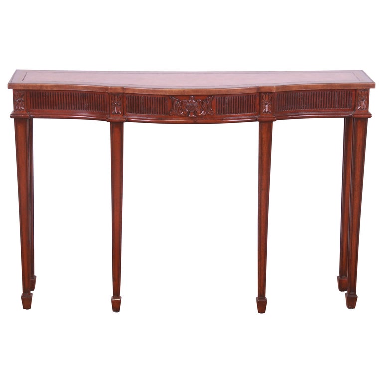 Maitland Smith Federal Carved Mahogany Leather Top Console or Sofa Table For Sale