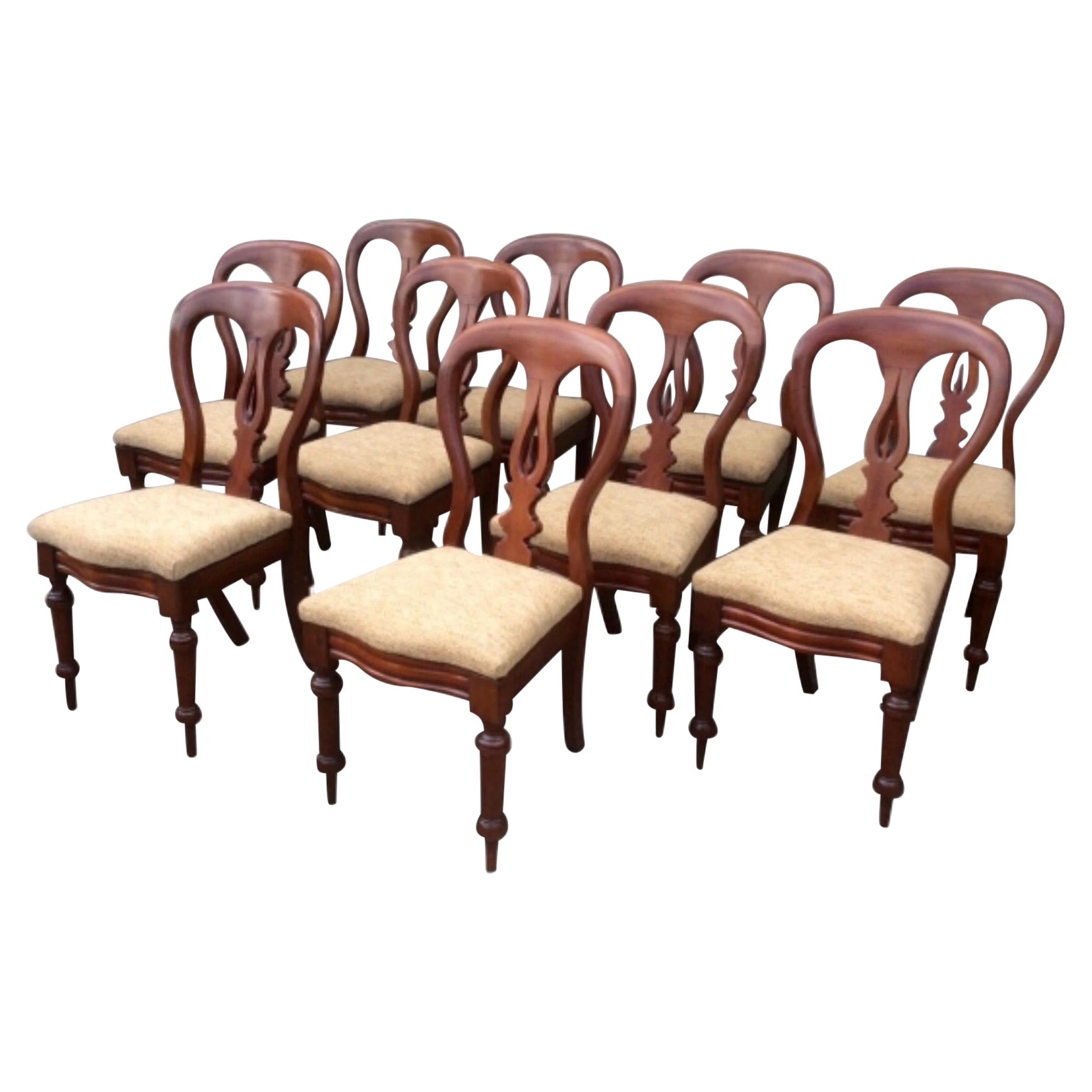 Set Of Ten 10 Antique Mahogany Dining Chairs For Sale