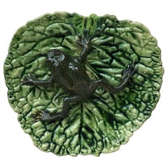 19th Century Portuguese Majolica Palissy Wall Platter with Frog