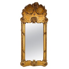 Large Antique Rococo Gold Gilt Mirror with Flowers and Stars from Sweden