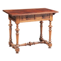 17th C. Provencal Hand Carved Antique Side Table Walnut Desk & Center Drawer LA