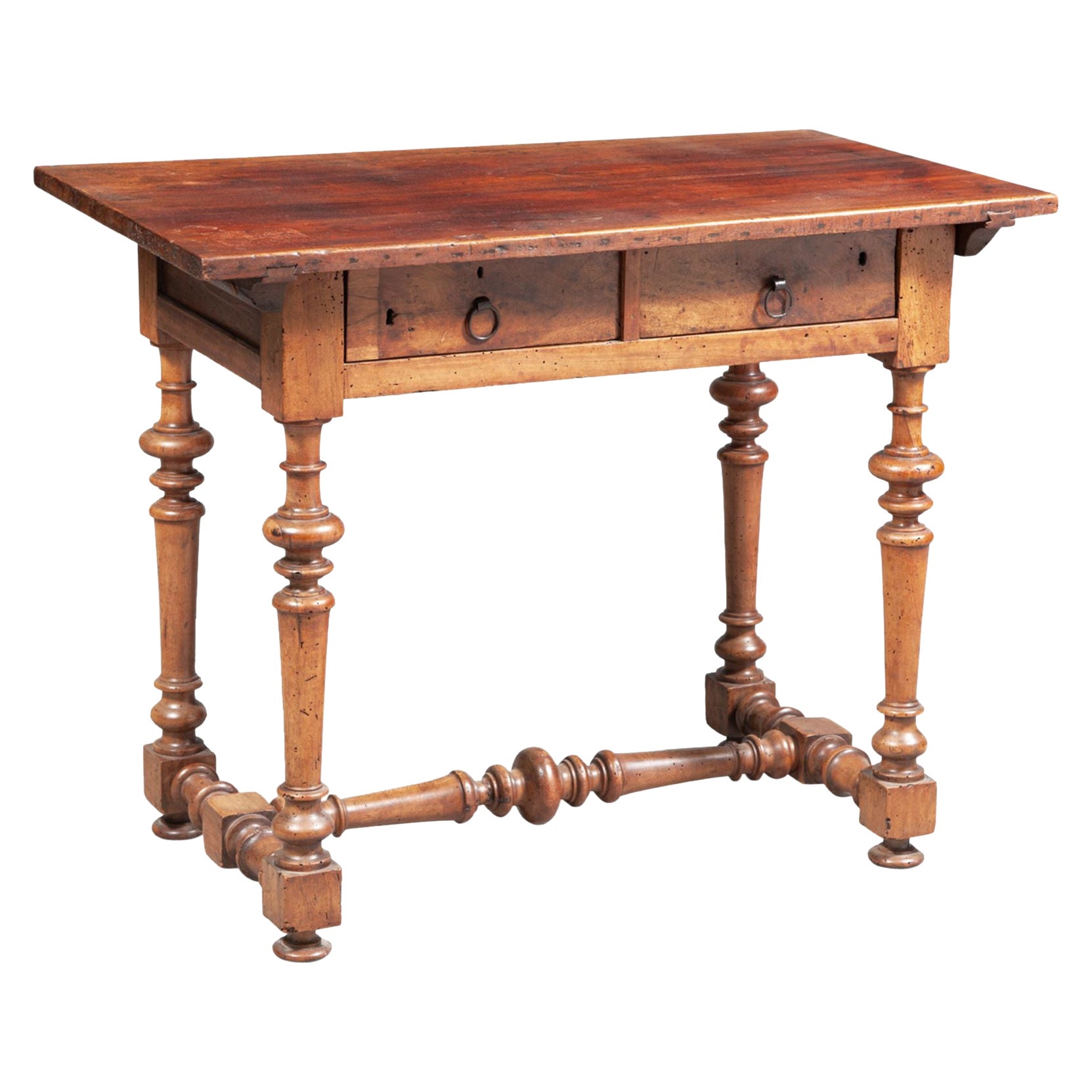17th C. Provencal Hand Carved Antique Side Table Walnut Desk Drawers Farm LA CA For Sale
