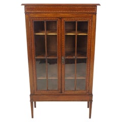 Antique Edwardian Bookcase, Walnut Inlaid, Display Cabinet, Scotland 1910, B2650
