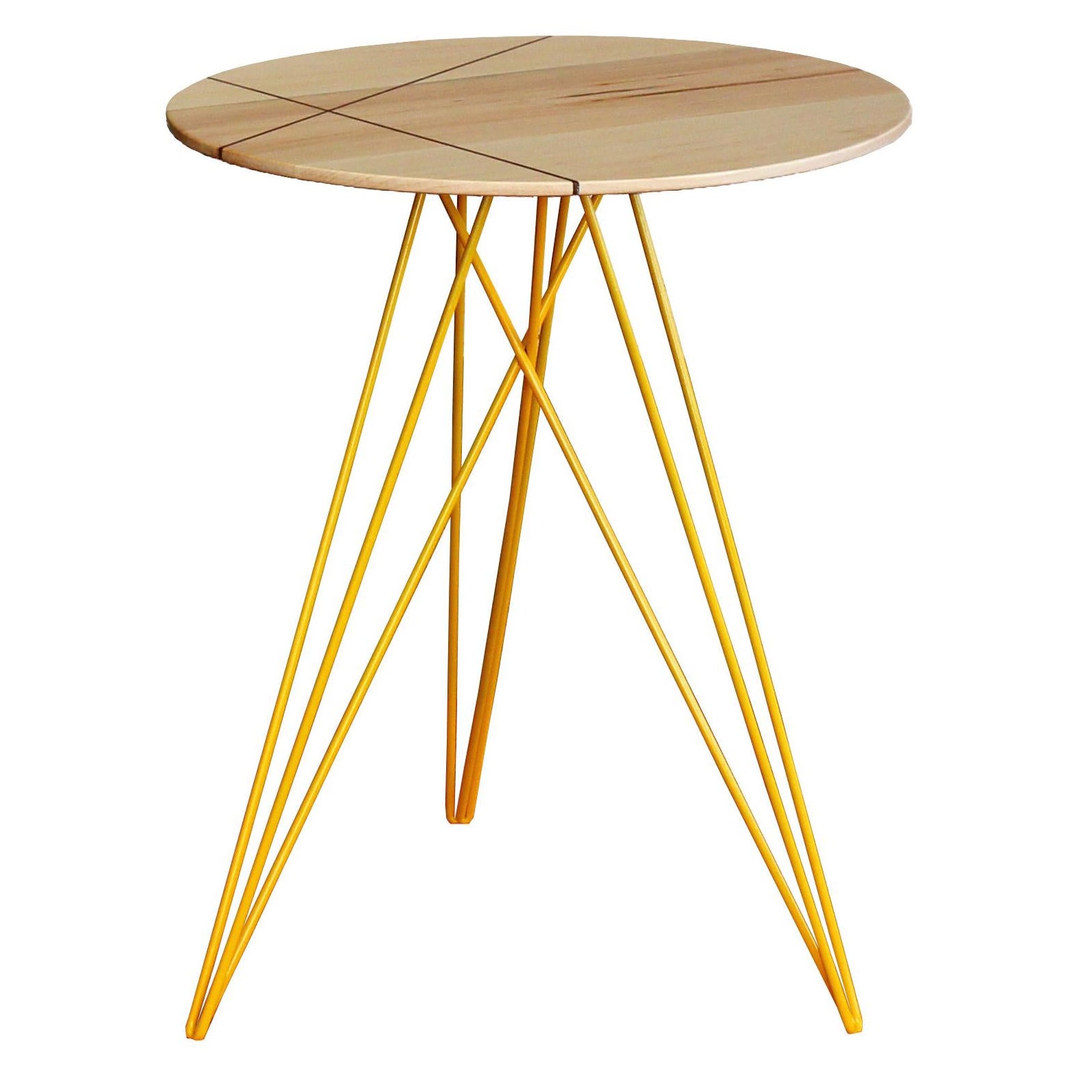 Hudson Hairpin Side Table with Wood Inlay Maple Yellow For Sale