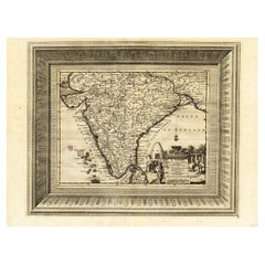 Rare Engraved Antique Map of India with Elephants in the Cartouche, c.1725