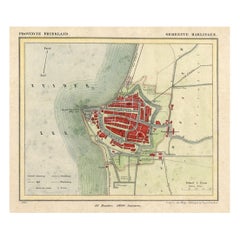 Antique Map of Harlingen, a Harbour City in Friesland, The Netherlands, 1868