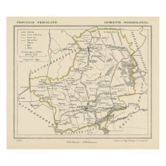 Carte ancienne d'Idaarderadeel, ville dans le Friesland, Pays-Bas, 1868
