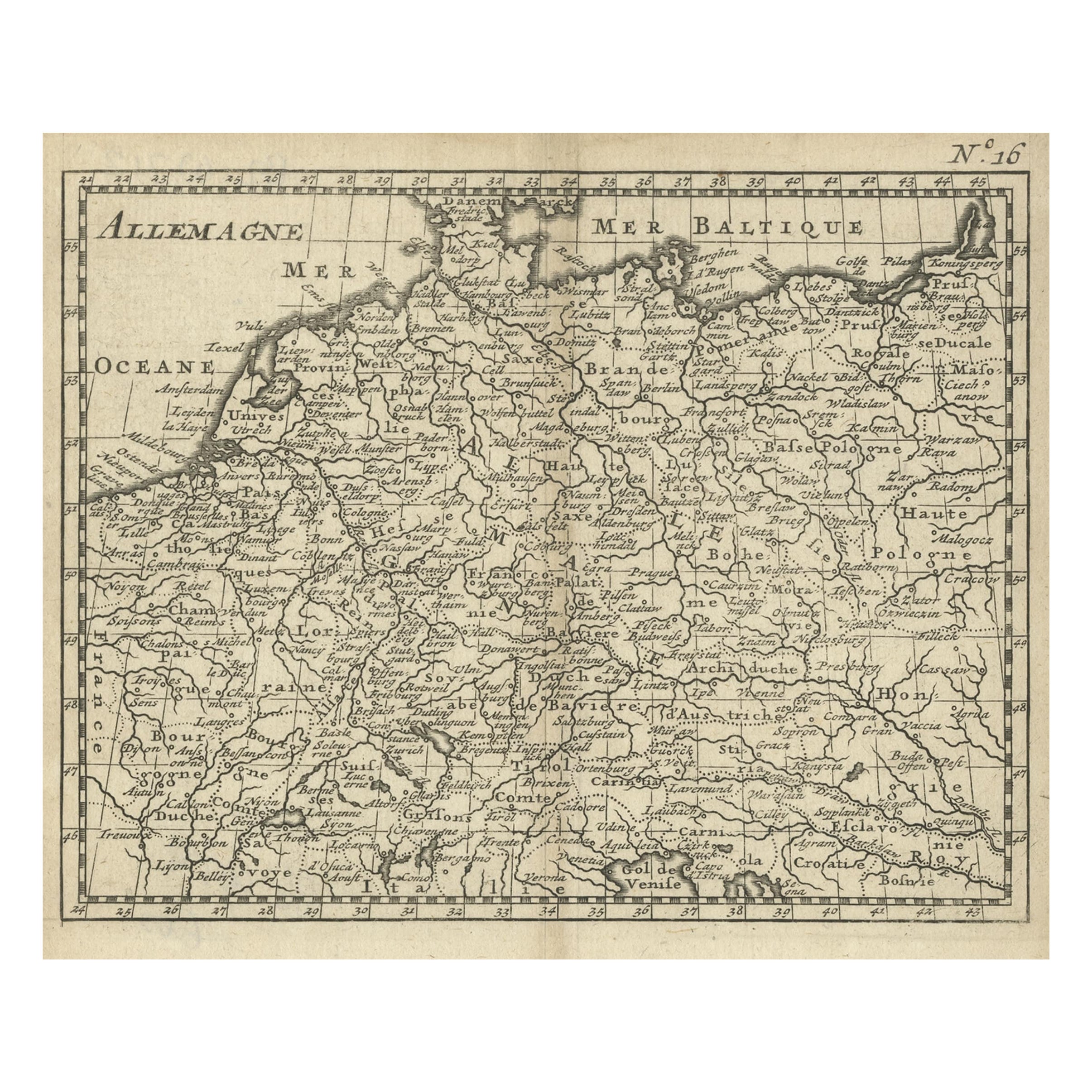 Antique Copper Engraved Map of Germany in the Early 18th Century, c.1740