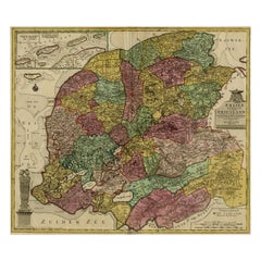 Carte ancienne de la province de Friesland, Pays-Bas, vers 1760