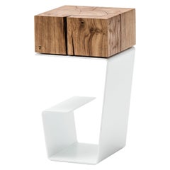 Modern Side Table by Tomasz Danielec, White Painted Steel, Vintage Treated Oak