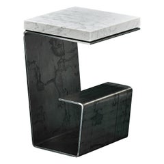 Minimalist Side Table by Tomasz Danielec, Raw Steel, Bianco Carrara Marble