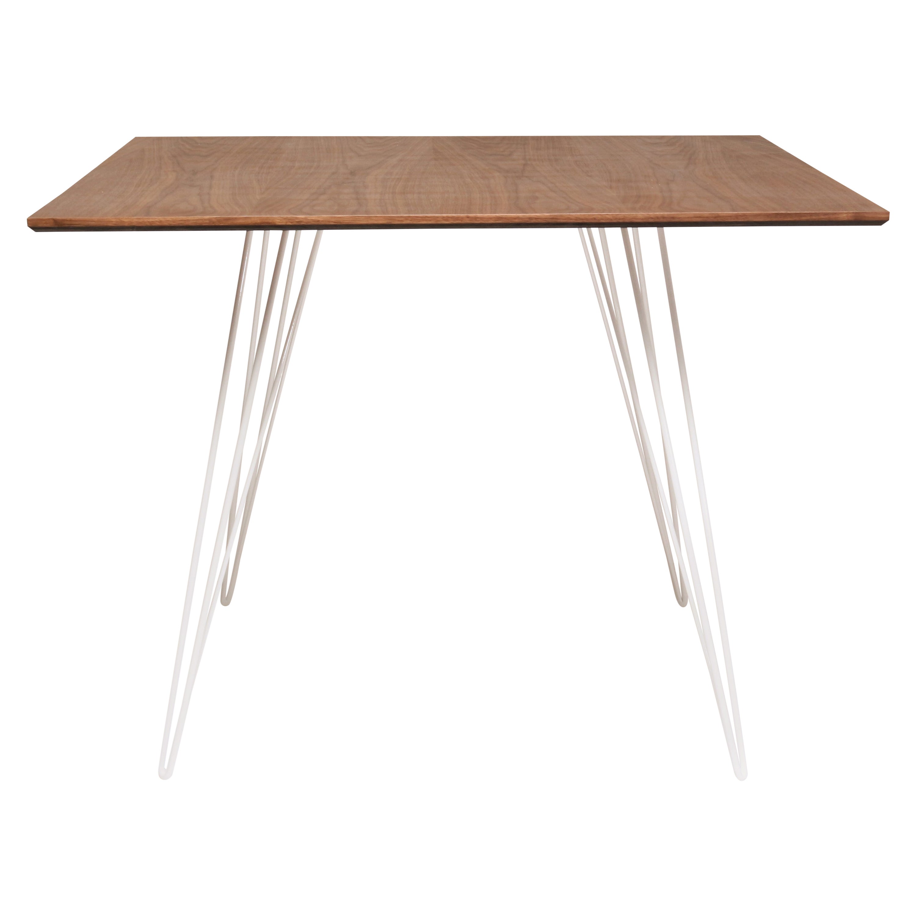 Walnut Williams Dining Table White Hairpin Legs, Square Top For Sale