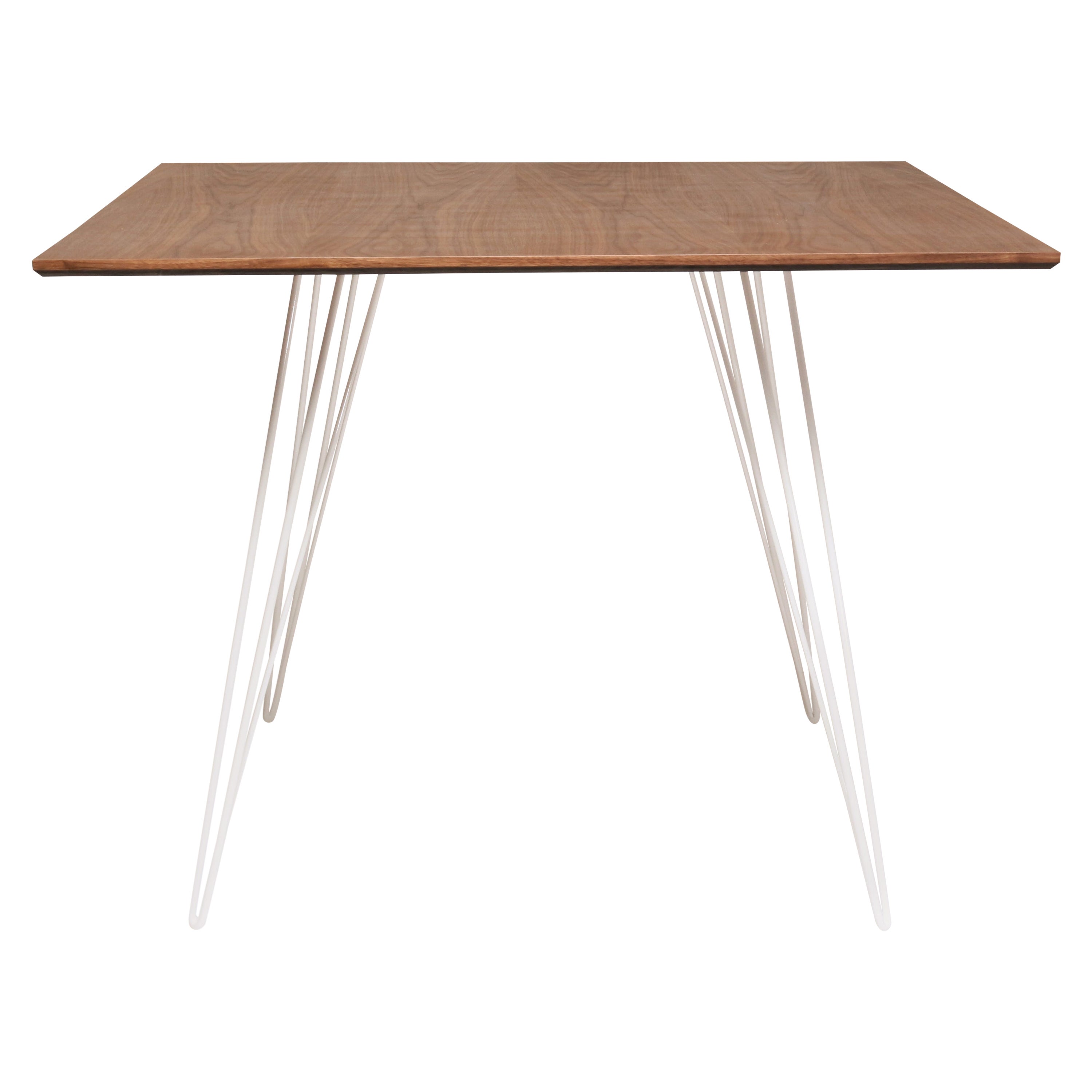 Walnut Williams Dining Table White Hairpin Legs, Square Top