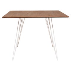 Walnut Williams Dining Table White Hairpin Legs, Square Top