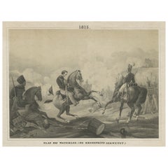 Antique Print of Dutch Prince Willem of Orange at the Battle of Waterloo, c.1855