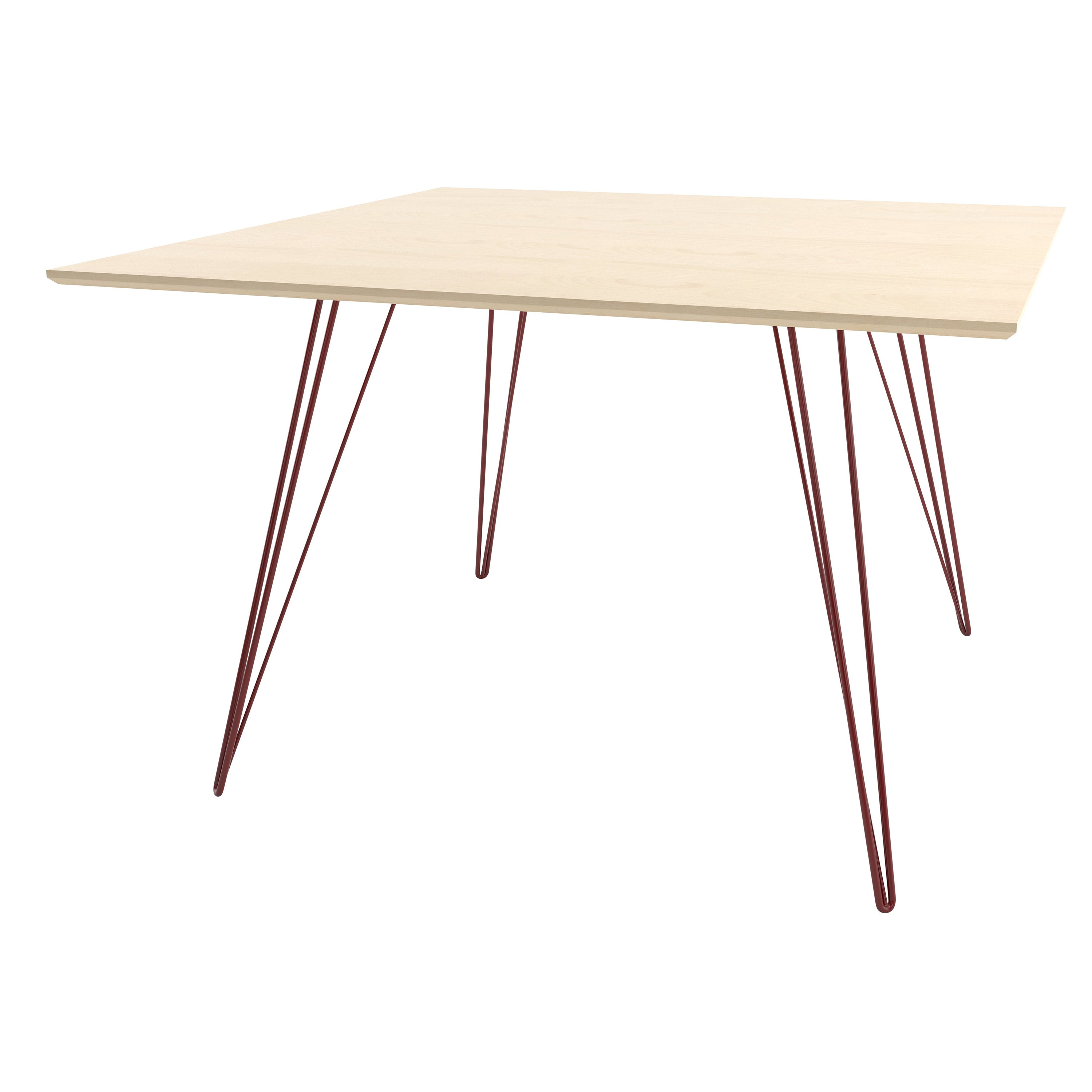 Maple Williams Dining Table Blood Red Hairpin Legs, Rectangle Top For Sale