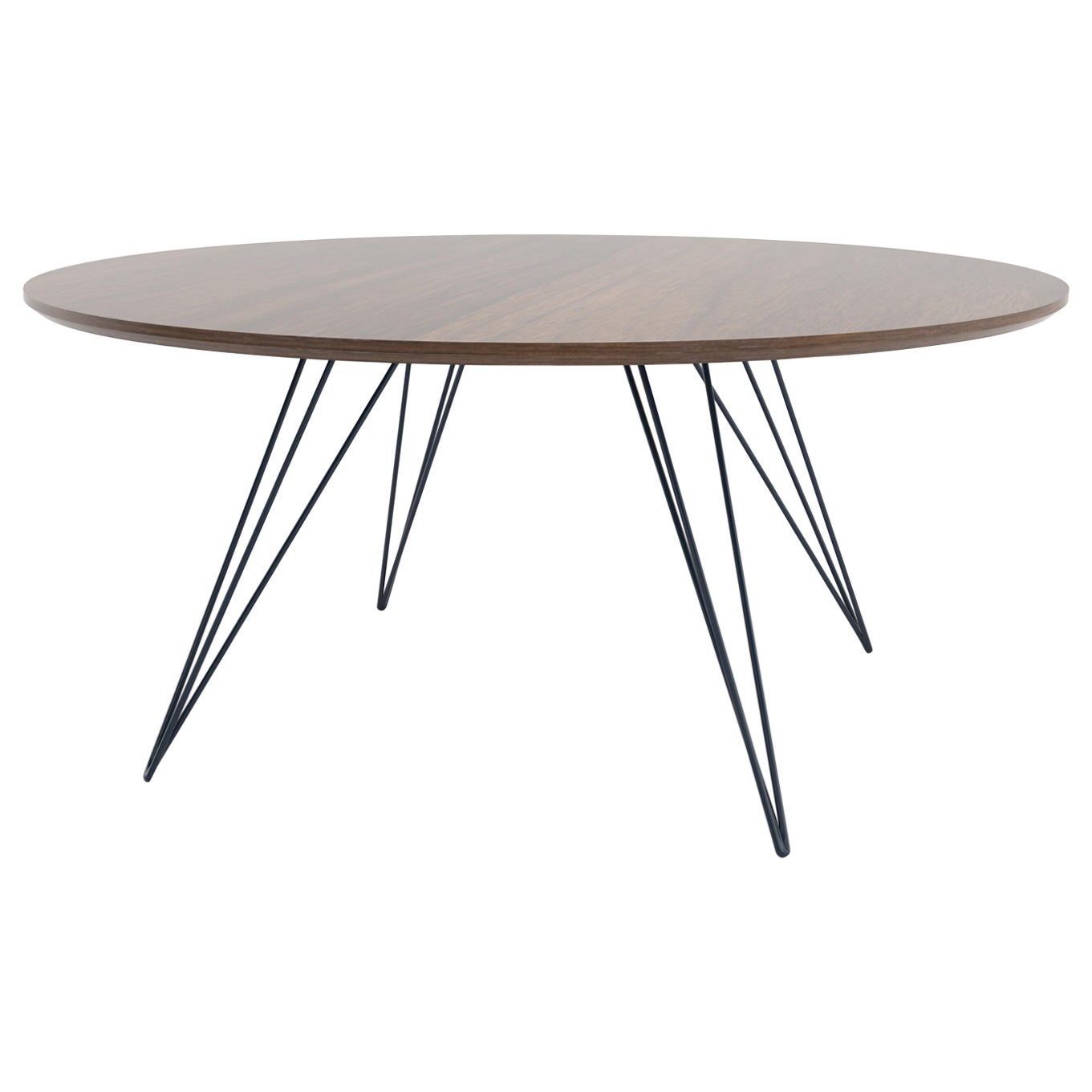 Williams Hairpin Coffee Table Round Walnut Navy For Sale