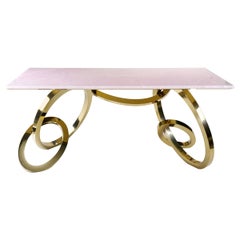 Table Desk Writing Home Office Pink Onyx Gold Mirror Steel Modern Collectible