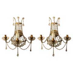 Pretty Pair of Glass and Brass French Sconces