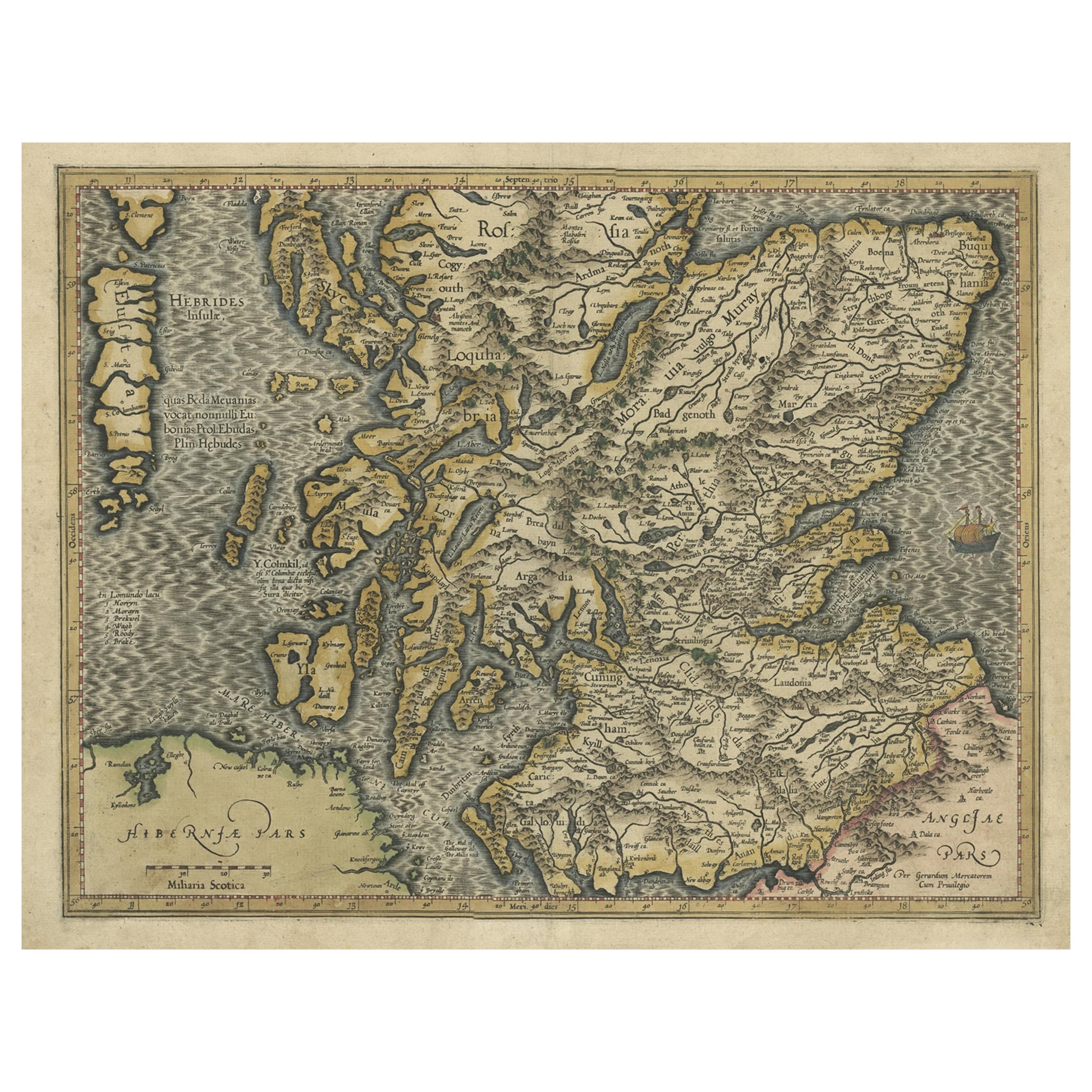 Original Antique Hand-Colored Map of Southern Scotland, ca.1600 For Sale