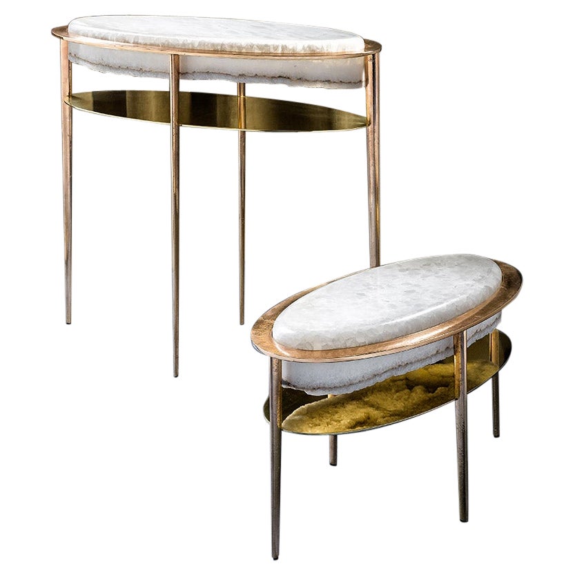 Oval White Onyx Side Table Cremino by Gianluca Pacchioni Italy