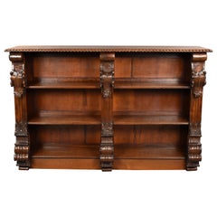 Antique 19th Century English Victorian Carved Oak Open Bookcase