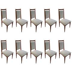 Set of Ten 1960s Brazilian Jacaranda Dining Chairs in Grey Velvet 2