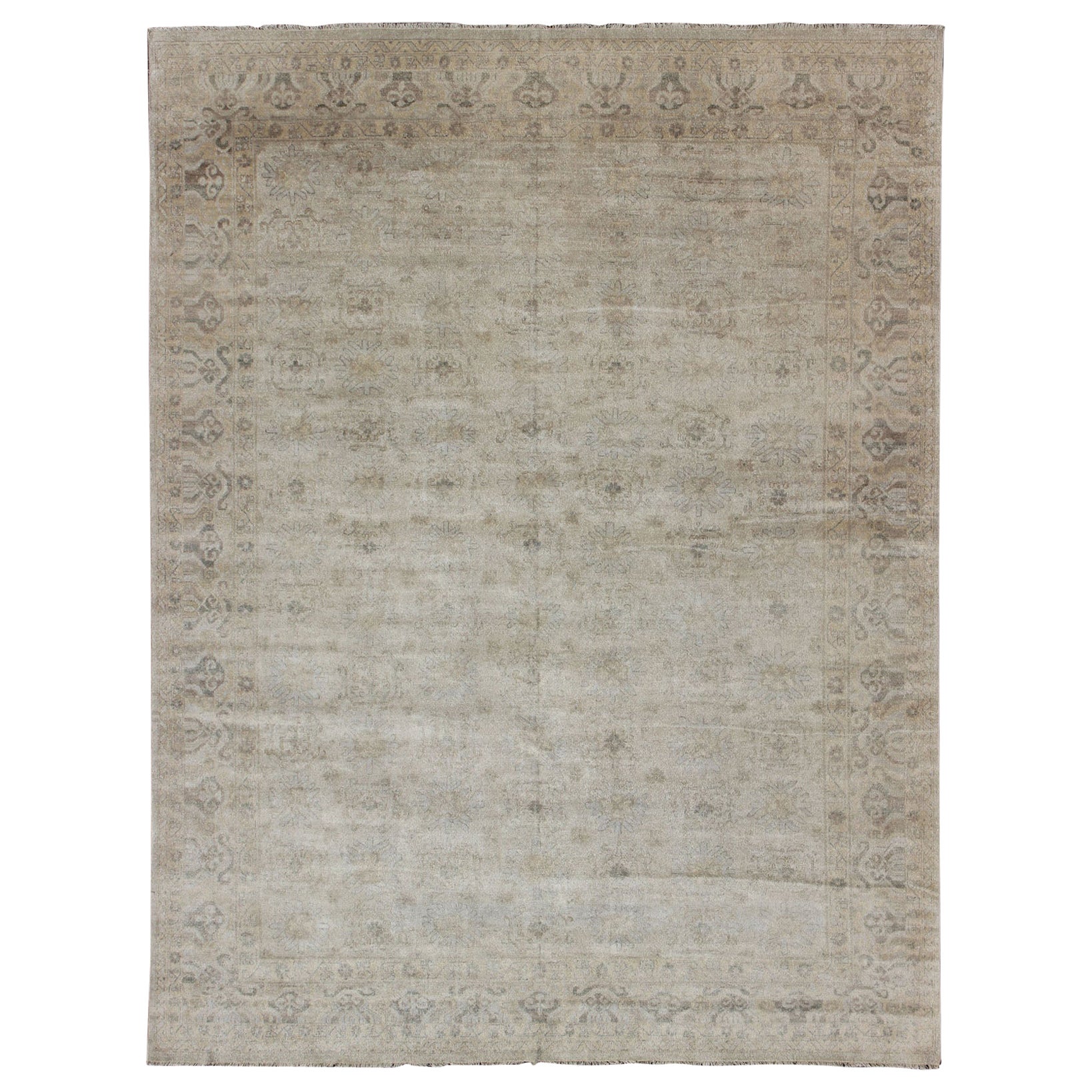 Large Muted Modern Khotan Rug with All-Over Sub-Geometric Motifs For Sale