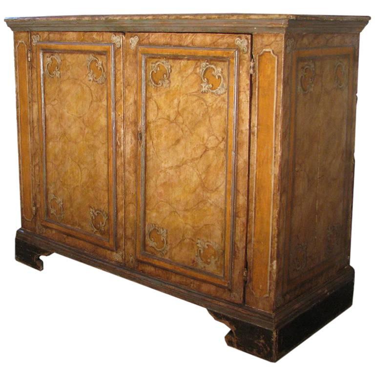 Italian 18th Century Baroque Painted and faux marbleized Credenza