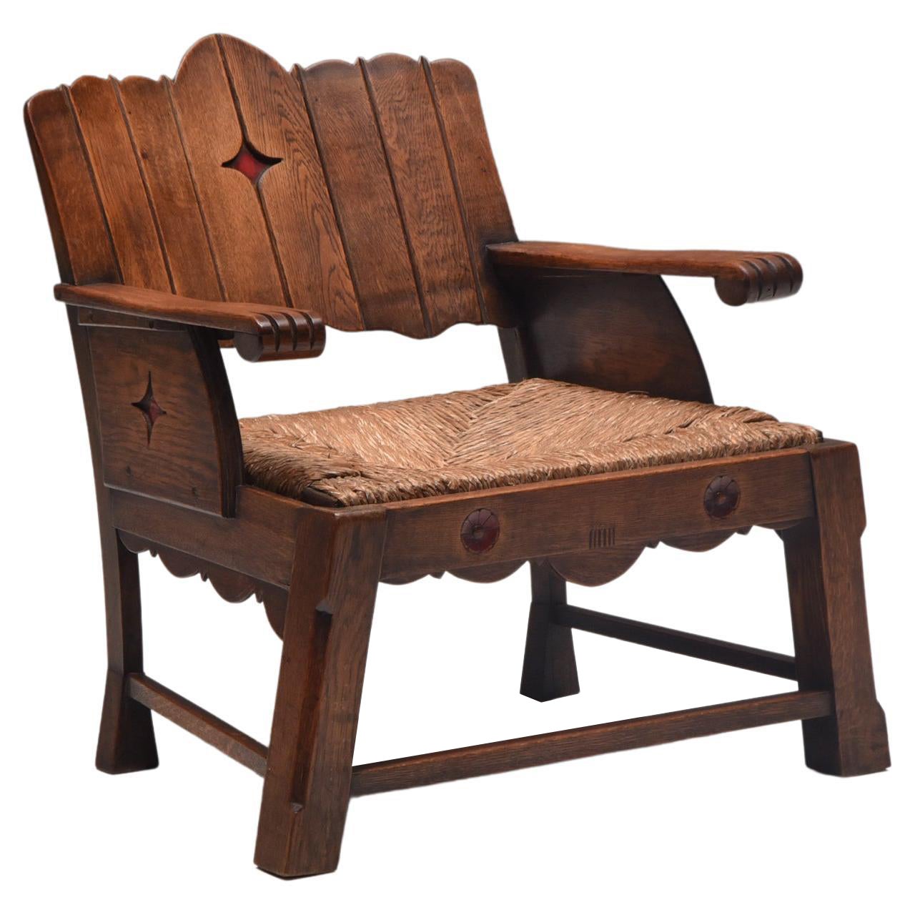 Rustic Folk Art Lounge Chair, UK, 1920s en vente