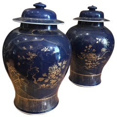 Chinese Powder-Blue Gilt-Decorated Jars, 18th Century