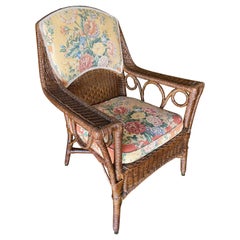 Restored "President's" Art Deco Stick Rattan Lounge Chair with U Shaped Arms