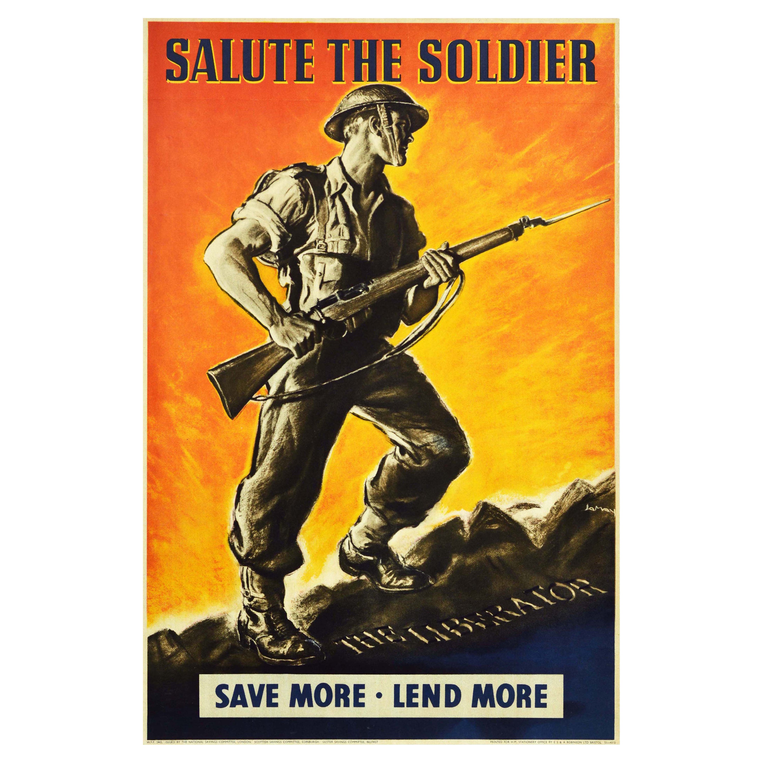 Original Vintage WWII Poster Salute The Soldier The Liberator Save Lend Mehr