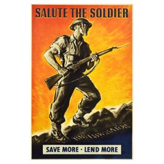Original Vintage WWII Poster Salute The Soldier The Liberator Save Lend More