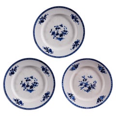 Very Elegant Set of 3 White Faïencerie Plates with Floral Decorations