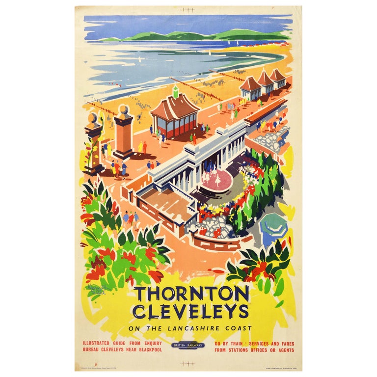 Original Vintage British Railways Poster For Thornton Cleveleys Lancashire Coast For Sale