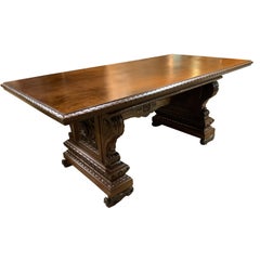 French Antique Renaissance Style Console/Library Table, Carved Walnut
